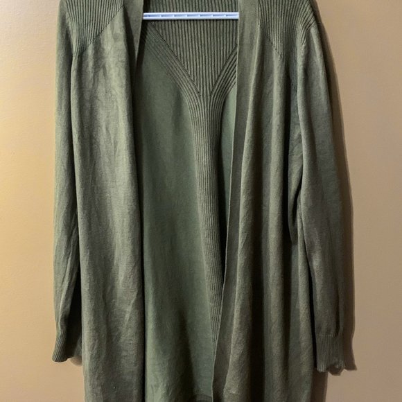Long Moss Green Open Cardigan - Picture 2 of 3